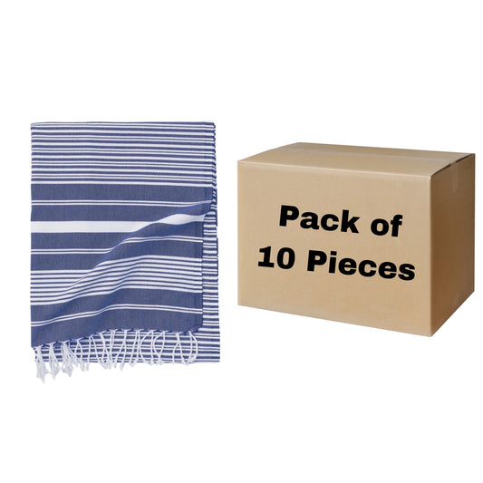 Bulk Turkish Beach Towels Maryon Striped Bulk Pack of 10 Blue
