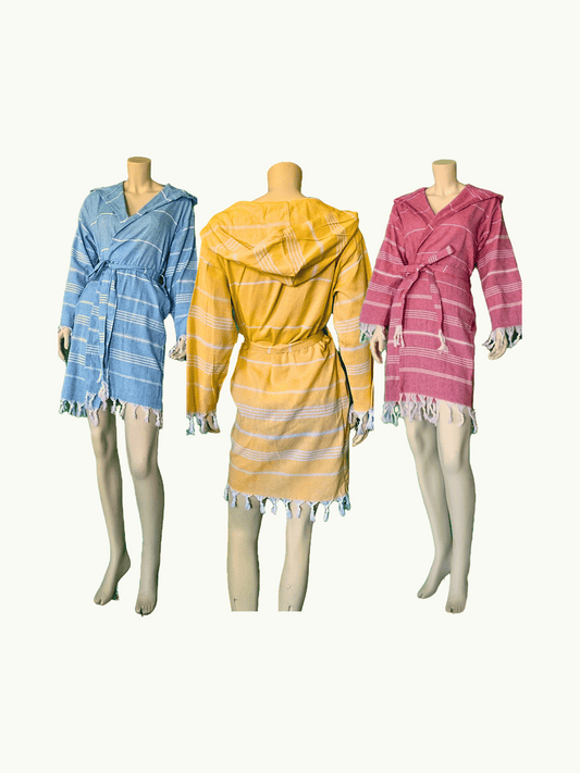 Wholesale Striped Turkish Robe Peshtemal with Hooded 100% Cotton Beachwear by Cottonpolis