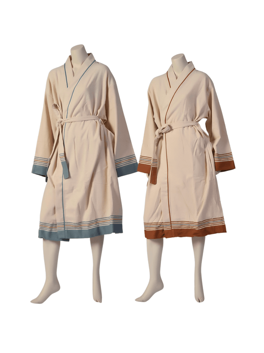 Wholesale Linen Robes Striped, Luxury Kimono Style Bathrobes by Cottonpolis