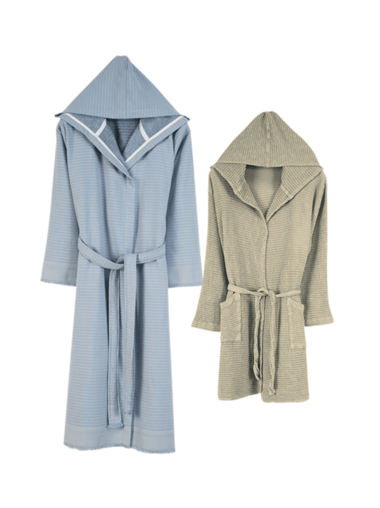 Wholesale Linen Waffle Robes with Hooded, Luxury Waffle Weave Bathrobes by Cottonpolis