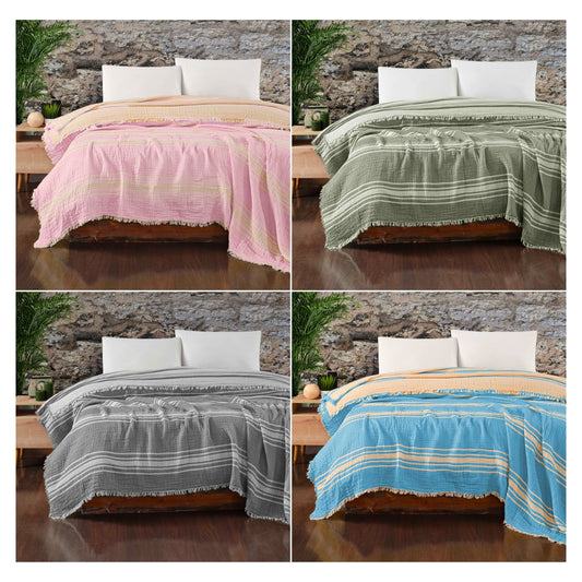 Wholesale Muslin Blankets for Bed Striped 100% Turkish Cotton Gauze Throw Blankets by Cottonpolis