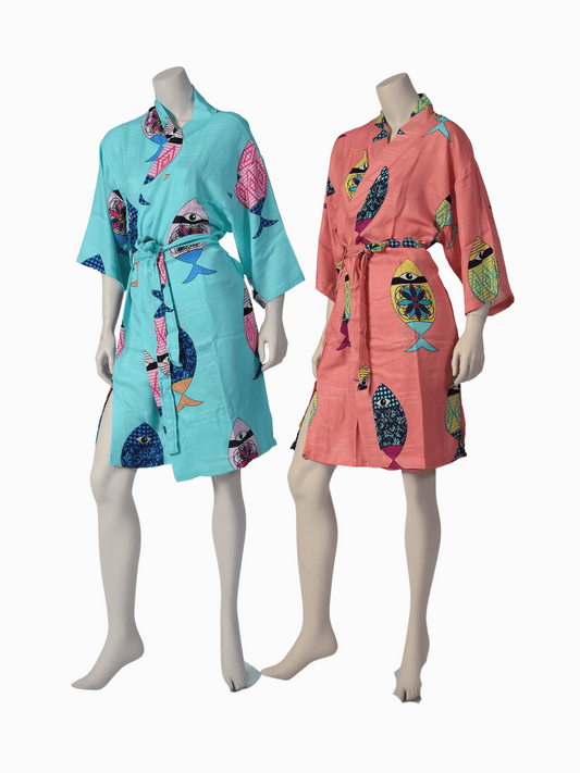 Wholesale Printed Bamboo Muslin Robe and Beach Dress Kimono Style Wide Range of Patterns Available by Cottonpolis