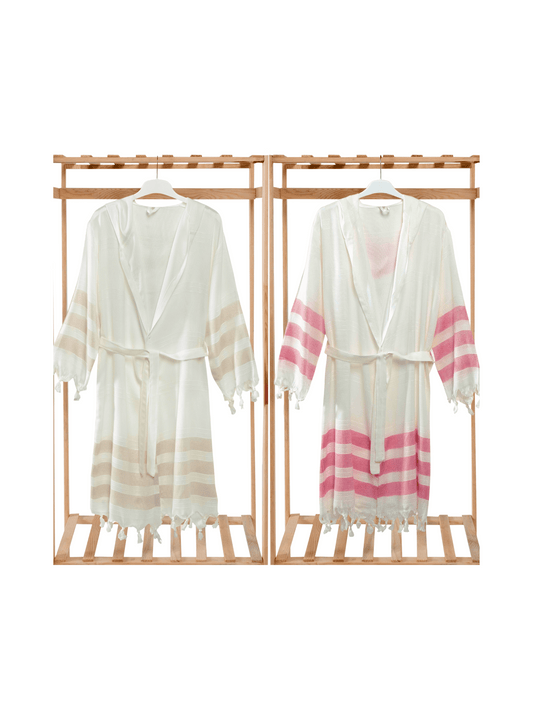 Wholesale Striped Bamboo Muslin Robes and Beach Dress with Hooded by Cottonpolis
