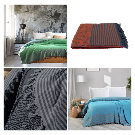 Wholesale Turkish Blankets Diamond Striped Bedspreads 100% Cotton by Cottonpolis