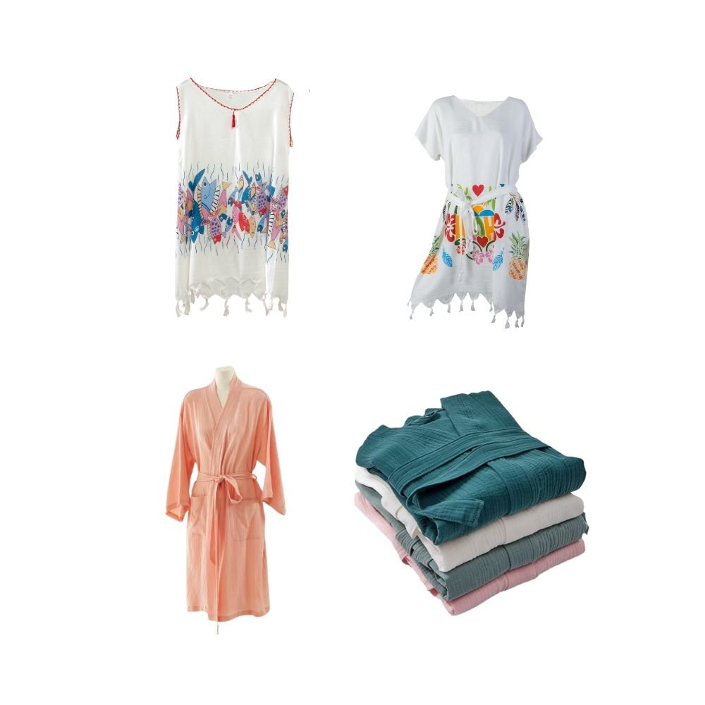 Embrace comfort and style with Cottonpolis' bulk muslin robes and beachwear. Crafted from lightweight and breathable Turkish cotton muslin, our robes and beachwear offer a luxurious and relaxing experience. Perfect for spas, hotels, and retailers seeking to provide their customers with a touch of elegance and tranquility.