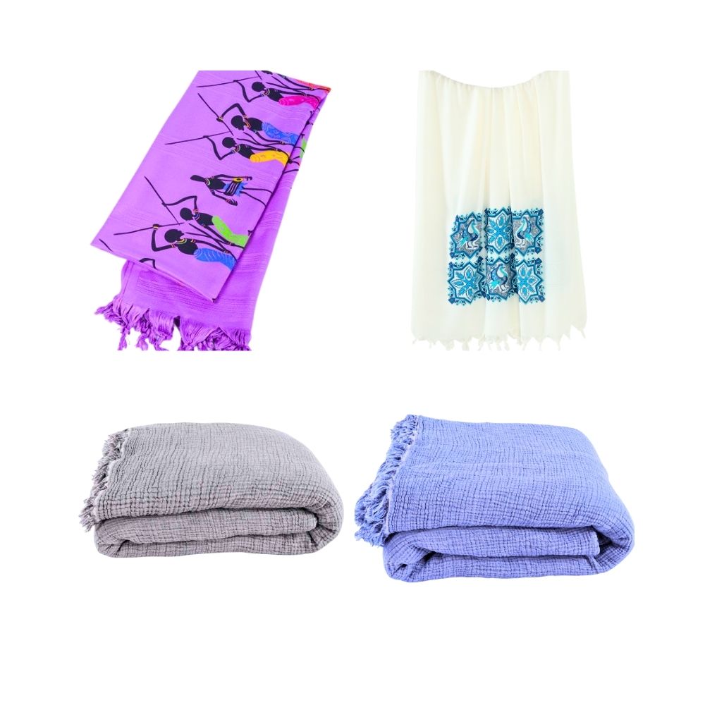 Stock up on soft and breathable bulk muslin towels with Cottonpolis' bulk purchasing options. We offer a wide selection of lightweight and absorbent towels crafted from 100% Turkish cotton muslin, perfect for adults with sensitive skin. Choose from a variety of printed patterns and solid colors, ideal for the beach or bath.