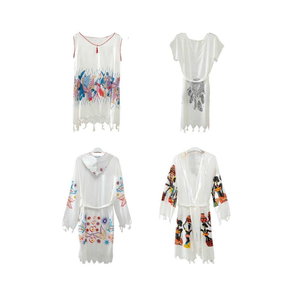 Enhance your summer collection with Cottonpolis' vibrant and stylish wholesale beachwear and pareos. As a leading Turkish textile manufacturer, we offer a wide range of high-quality beach dresses, kaftans, sarongs, and pareos, all designed to elevate your customers' beach experience.