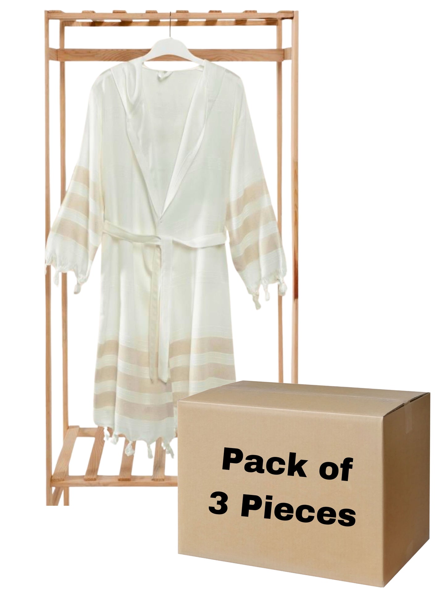 Bulk Brown Striped Muslin Robe with Hooded Pack of 3 Bamboo Cotton Beachwear by Cottonpolis-1