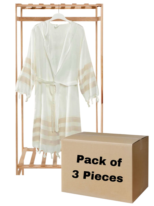 Bulk Brown Striped Muslin Robe with Hooded Pack of 3 Bamboo Cotton Beachwear by Cottonpolis-1