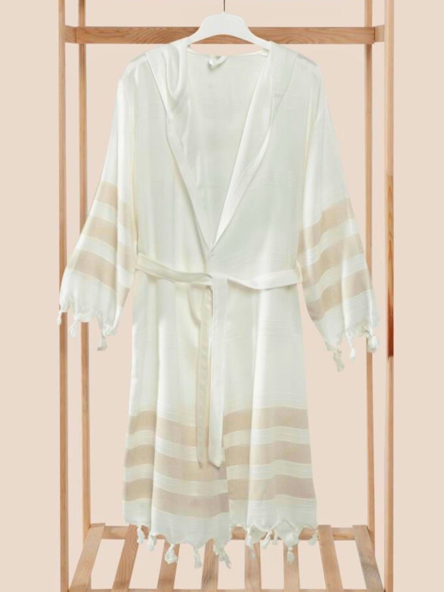 Bulk Brown Striped Muslin Robe with Hooded Pack of 3 Bamboo Cotton Beachwear by Cottonpolis-2