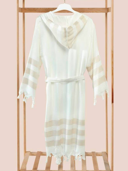 Bulk Brown Striped Muslin Robe with Hooded Pack of 3 Bamboo Cotton Beachwear by Cottonpolis-3