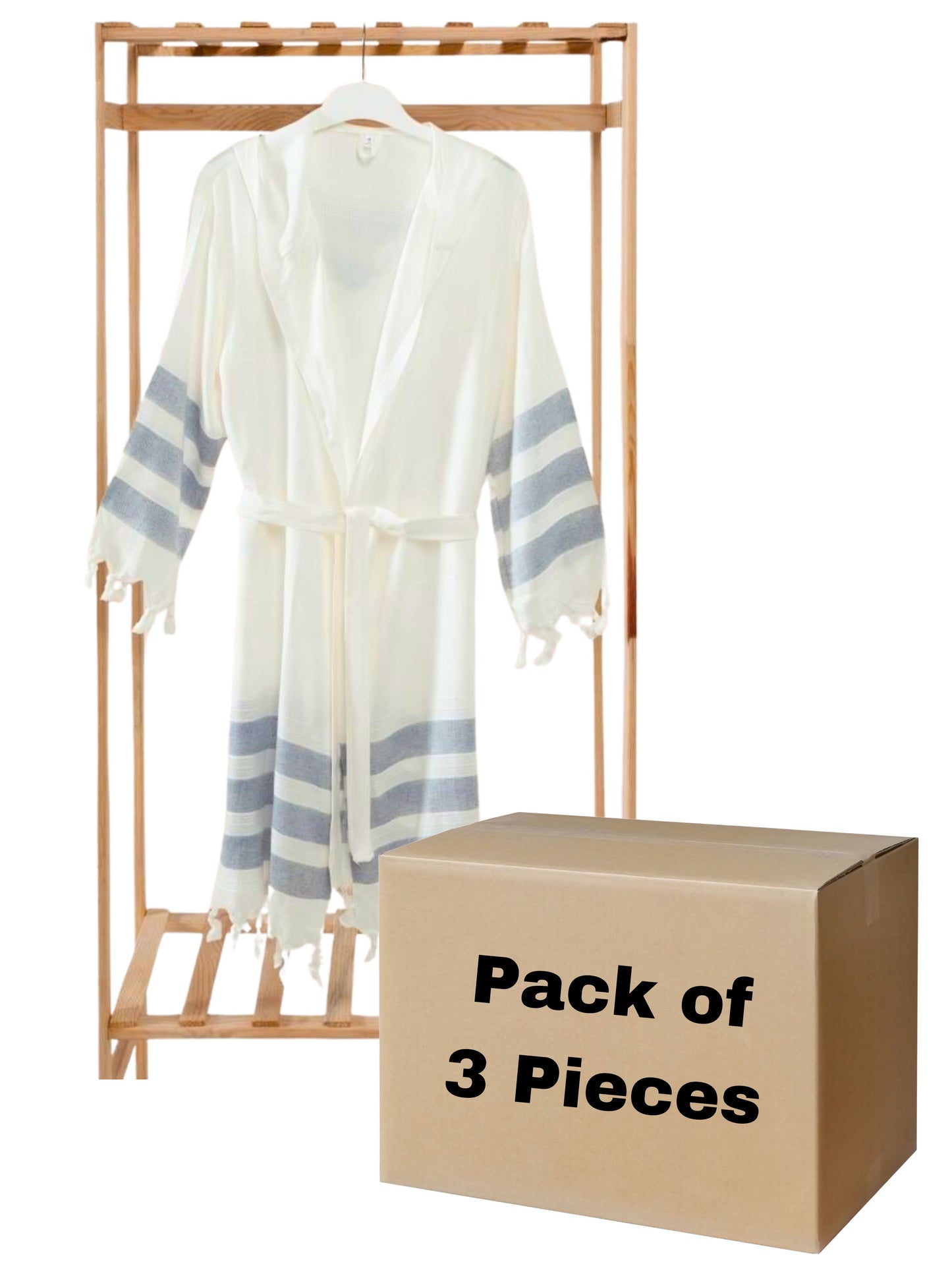 Bulk Gray Striped Muslin Robe with Hooded Pack of 3 Bamboo Cotton Beachwear by Cottonpolis-1