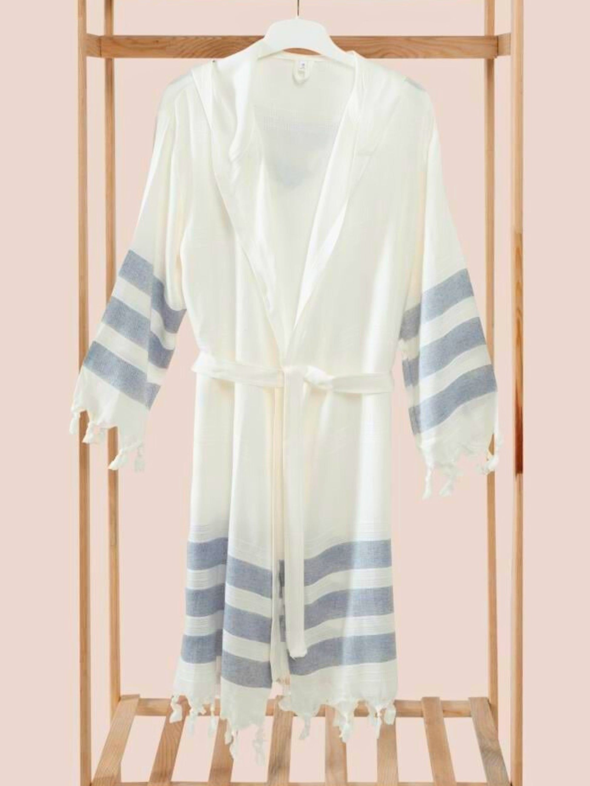 Bulk Gray Striped Muslin Robe with Hooded Pack of 3 Bamboo Cotton Beachwear by Cottonpolis-2