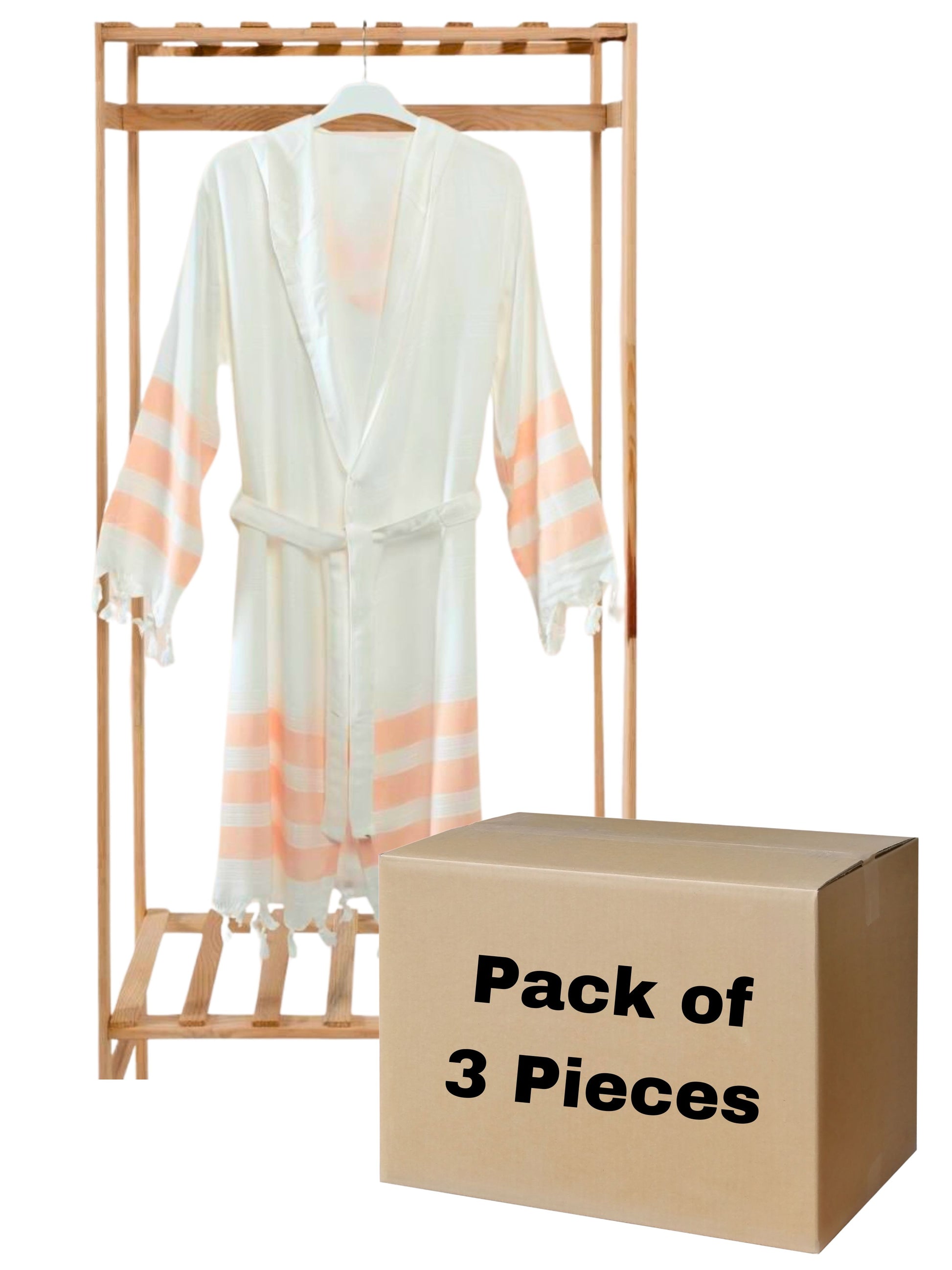 Bulk Orange Striped Muslin Robe with Hooded Pack of 3 Bamboo Cotton Beachwear by Cottonpolis-1