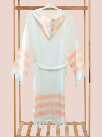 Bulk Orange Striped Muslin Robe with Hooded Pack of 3 Bamboo Cotton Beachwear by Cottonpolis-3