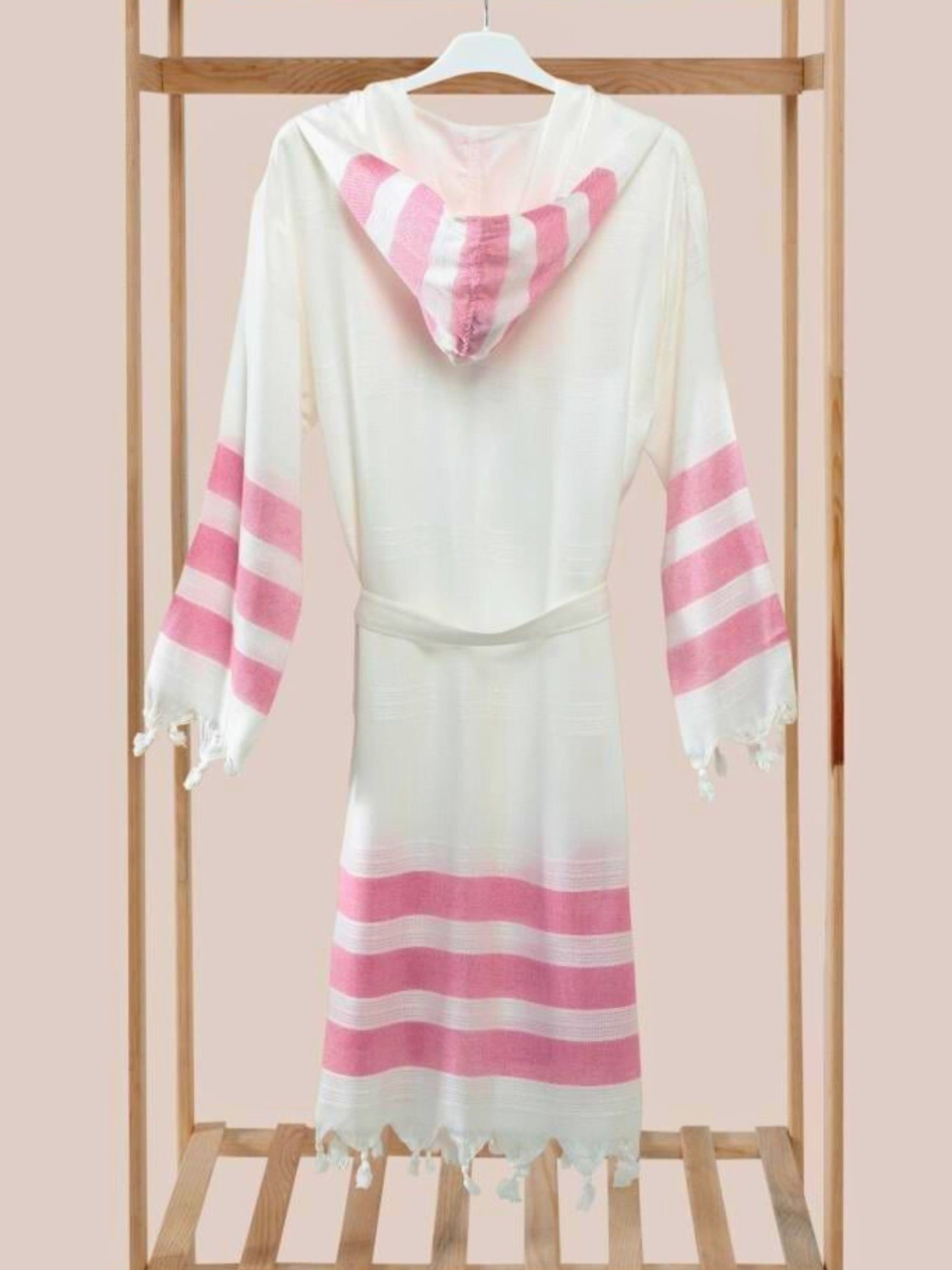 Bulk Pink Striped Muslin Robe with Hooded Pack of 3 Bamboo Cotton Beachwear by Cottonpolis-3