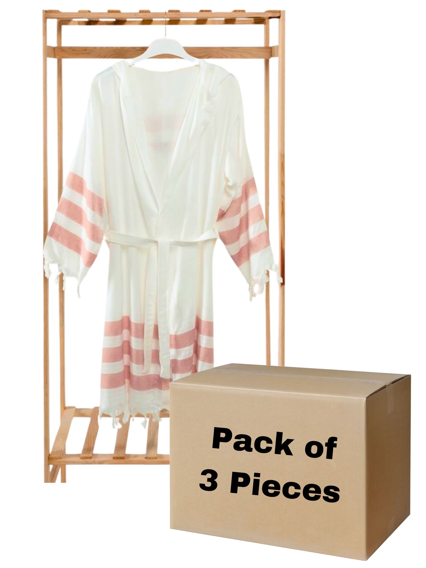 Bulk Rose Striped Muslin Robe with Hooded Pack of 3 Bamboo Cotton Beachwear by Cottonpolis-1