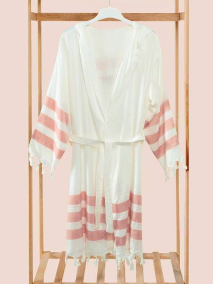 Bulk Rose Striped Muslin Robe with Hooded Pack of 3 Bamboo Cotton Beachwear by Cottonpolis-2