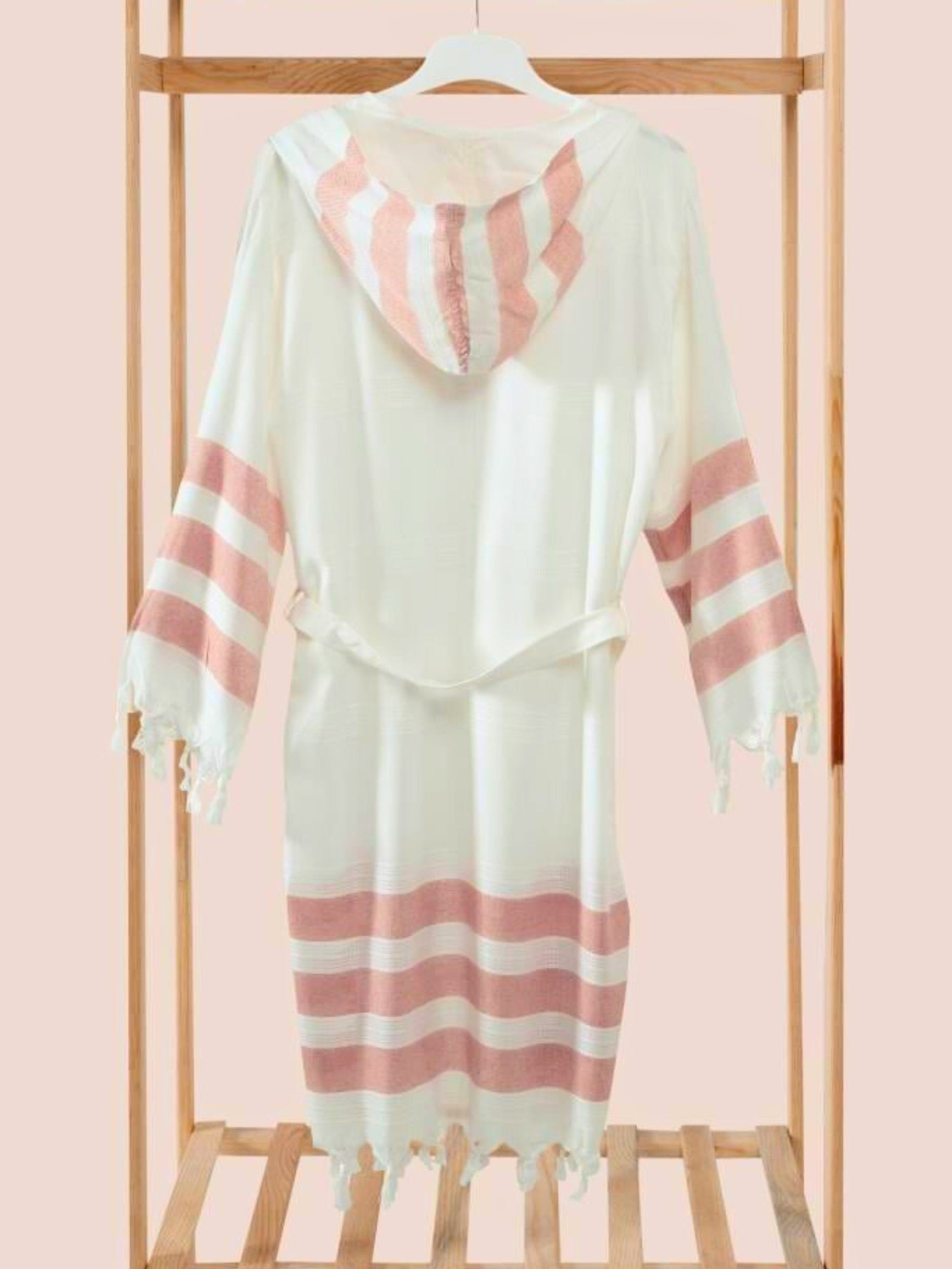 Bulk Rose Striped Muslin Robe with Hooded Pack of 3 Bamboo Cotton Beachwear by Cottonpolis-3