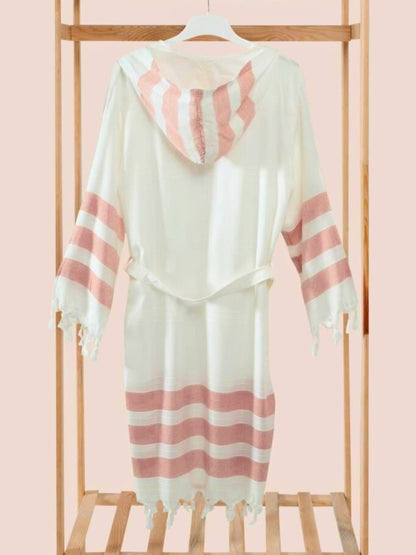 Bulk Rose Striped Muslin Robe with Hooded Pack of 3 Bamboo Cotton Beachwear by Cottonpolis-3