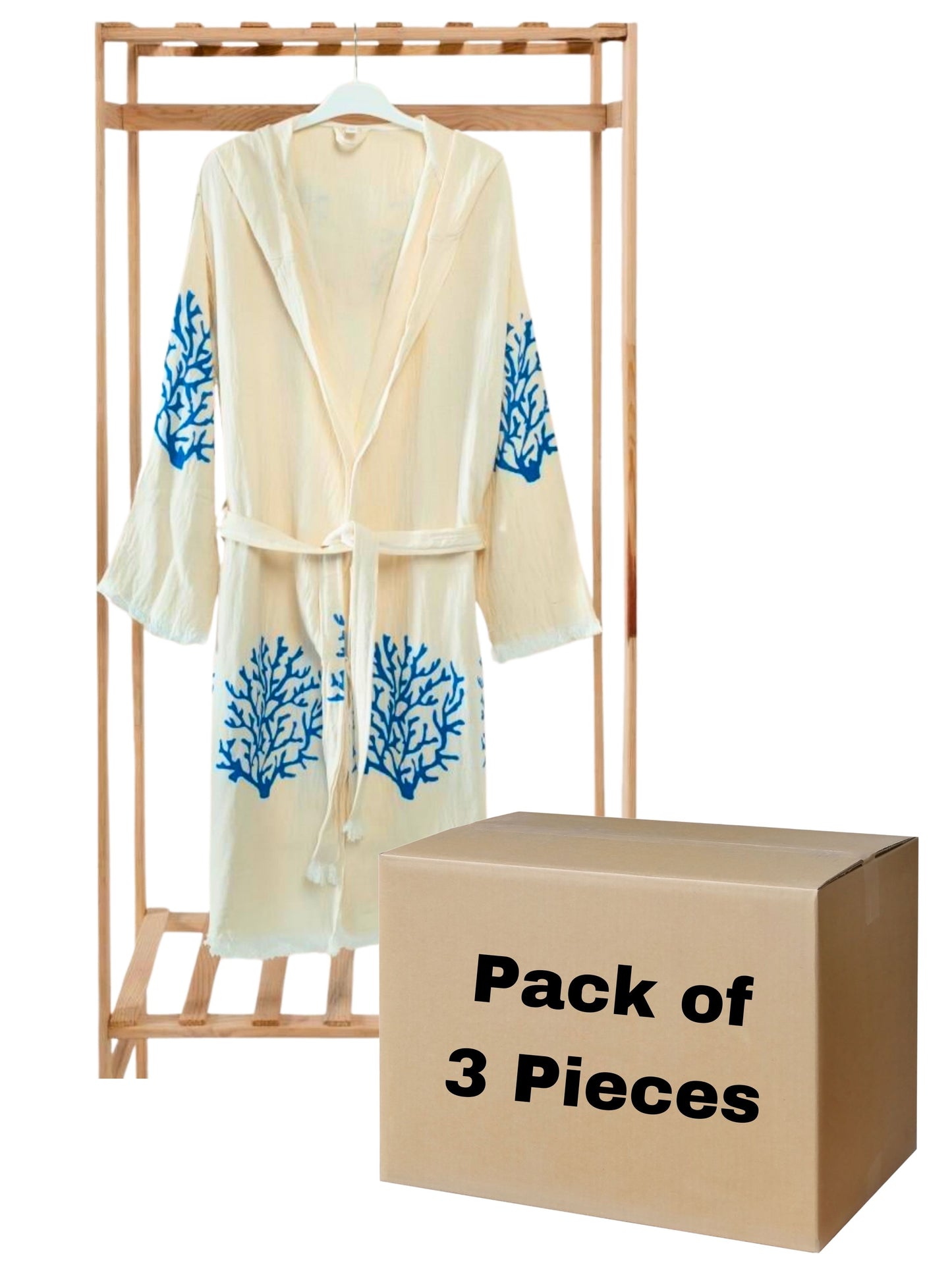 Bulk Tie Dye Muslin Robe with Hooded Turquoise Tree of Life Pack of 3 by Cottonpolis-1