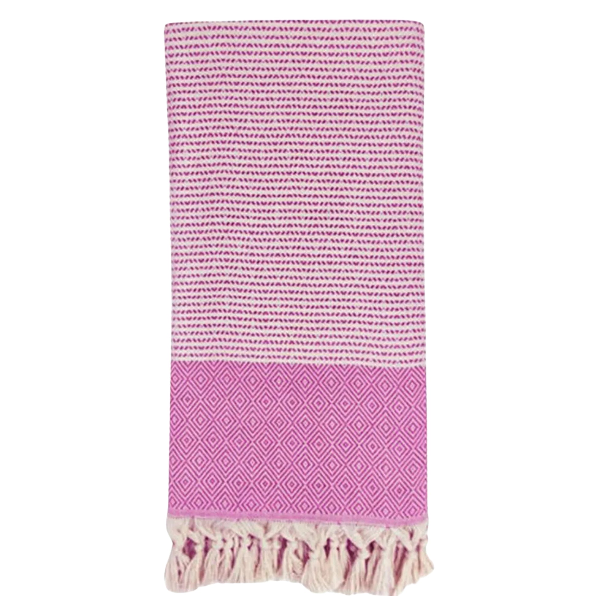 Diamond Striped Turkish Beach Towels Peshtemal, Bulk Pack of 10, Pink-2