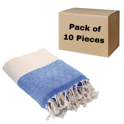 Diamond Turkish Towels Peshtemal, Bulk Pack of 10, Blue-1