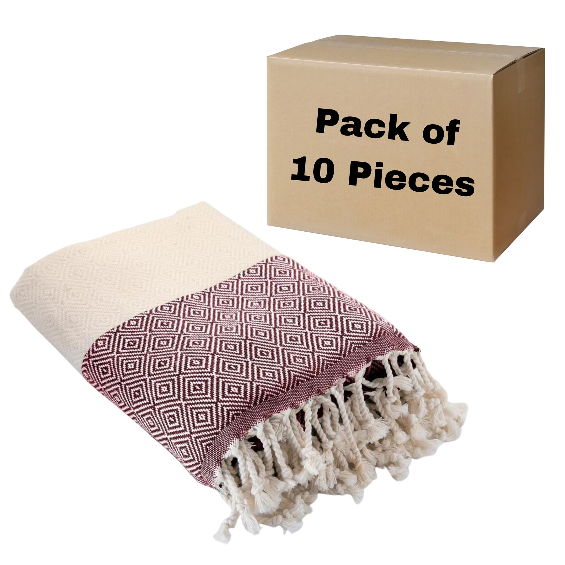 Diamond Turkish Towels Peshtemal, Bulk Pack of 10, Burgundy-1