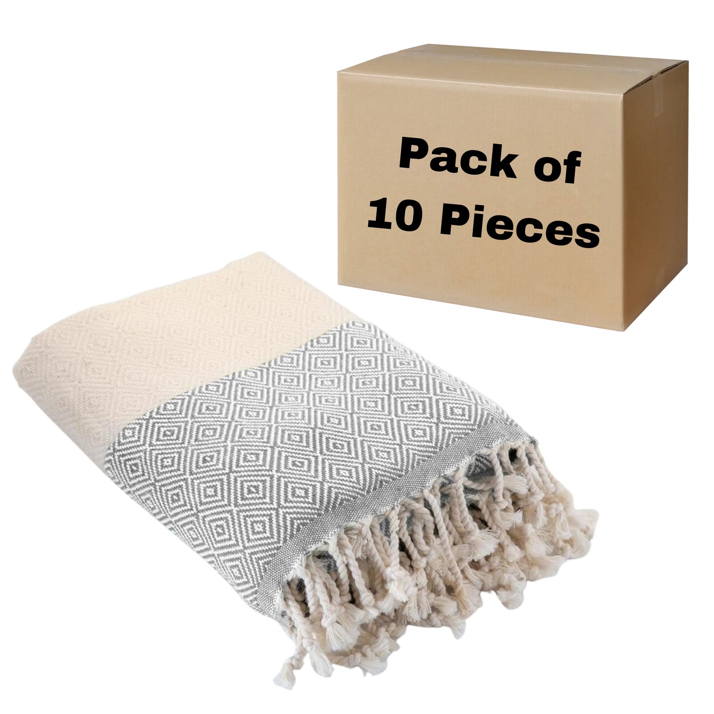 Diamond Turkish Towels Peshtemal, Bulk Pack of 10, Gray-1