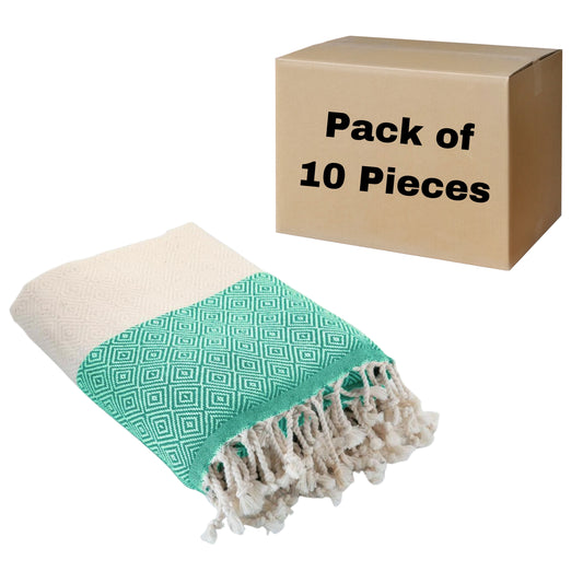 Diamond Turkish Towels Peshtemal, Bulk Pack of 10, Green-1