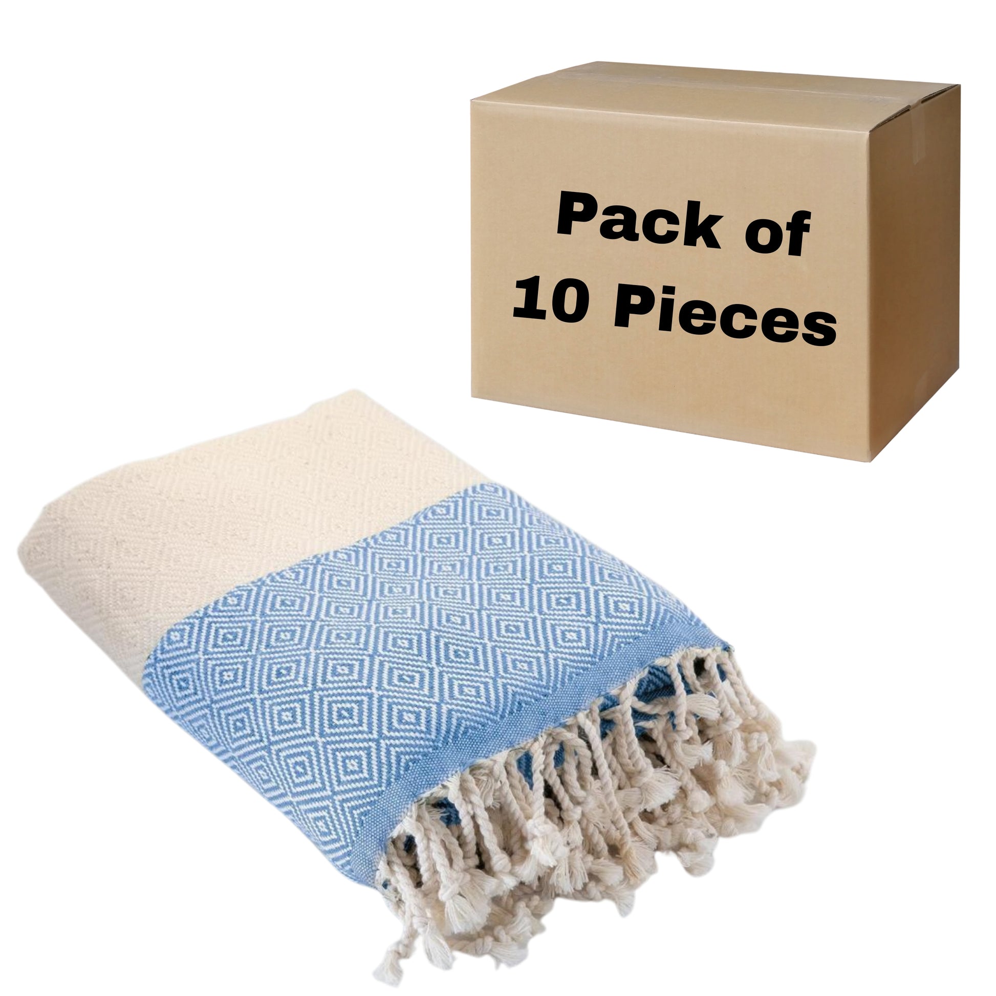 Diamond Turkish Towels Peshtemal, Bulk Pack of 10, Light Blue-1