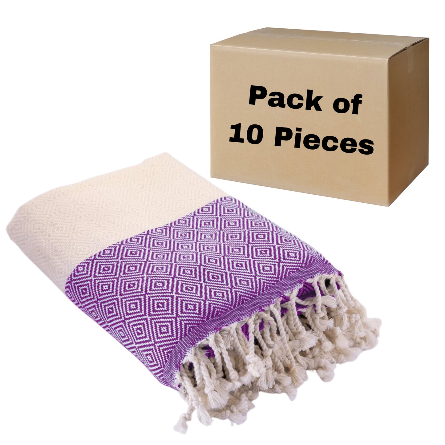 Diamond Turkish Towels Peshtemal, Bulk Pack of 10, Purple-1