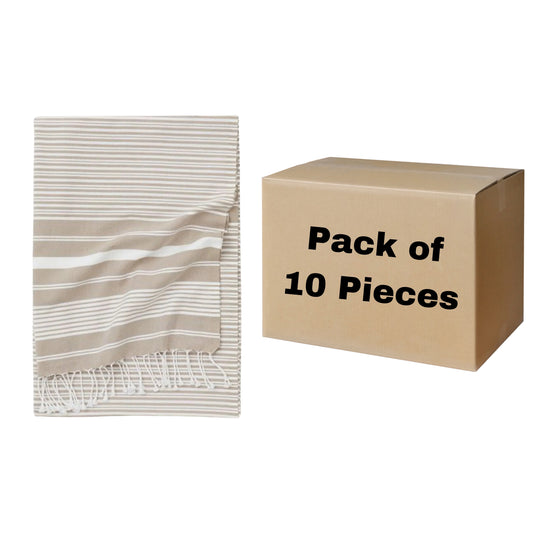 Maryon Striped Turkish Beach Towels, Bulk Pack of 10, Beige-1