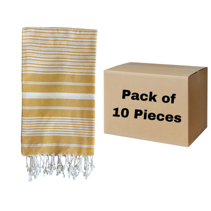 Maryon Striped Turkish Beach Towels, Bulk Pack of 10, Mustard-1