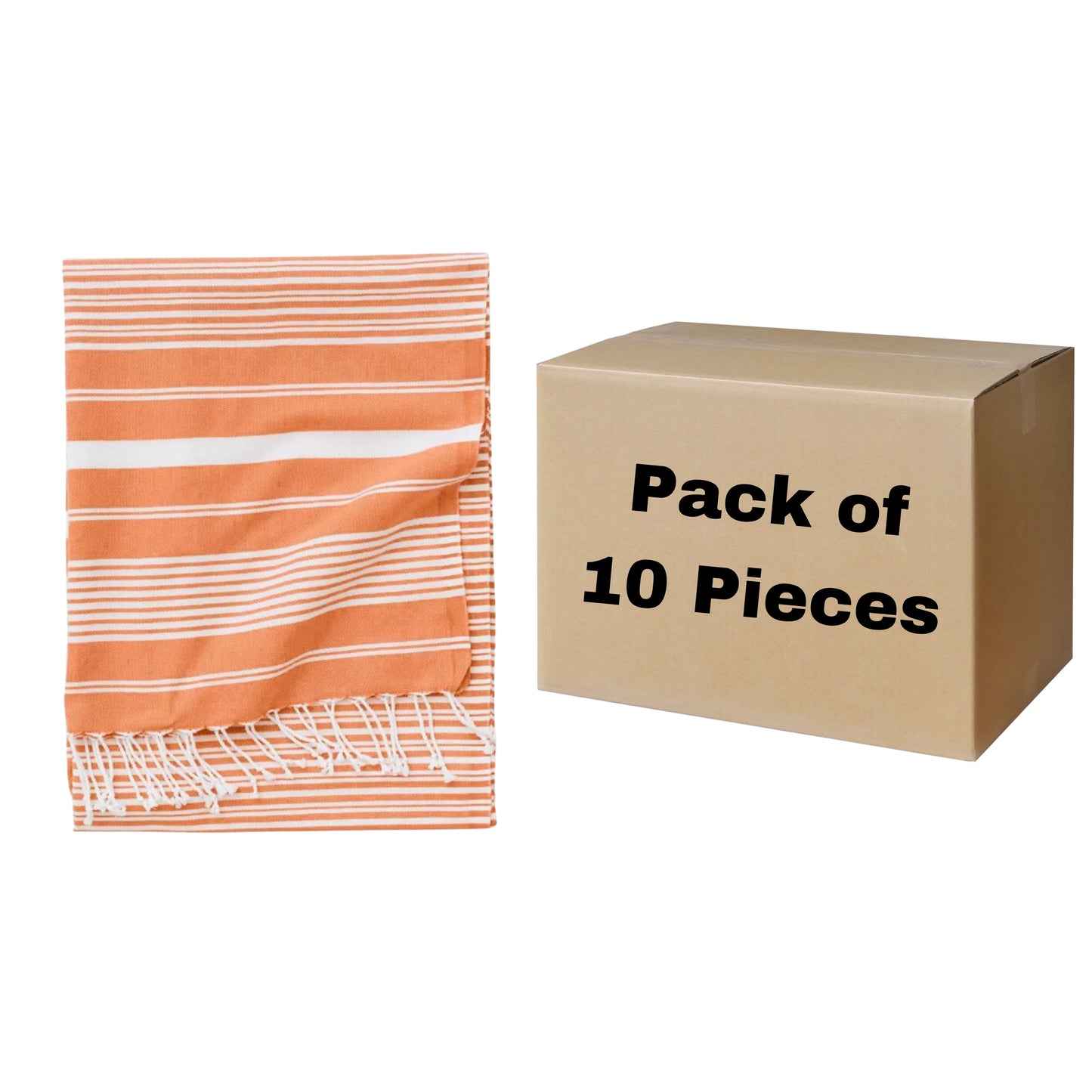 Maryon Striped Turkish Beach Towels, Bulk Pack of 10, Orange-1