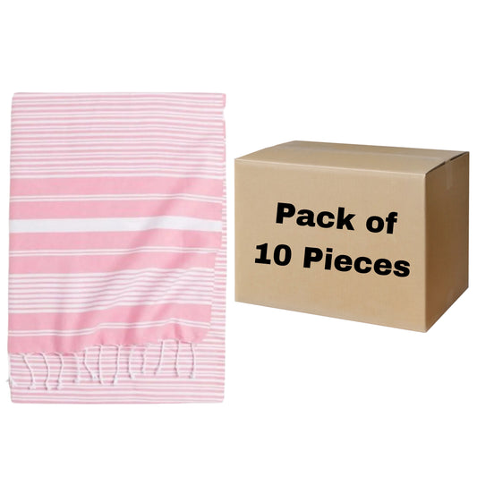 Maryon Striped Turkish Beach Towels, Bulk Pack of 10, Pink-1