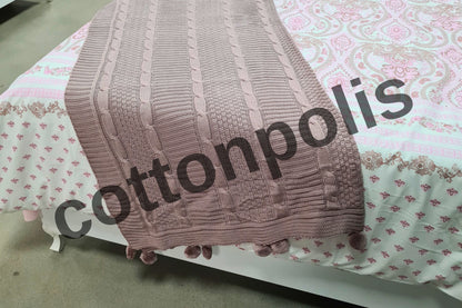 Wholesale Knitting with Pompom Bedspread 100% Turkish Cotton Turkish Blankets by Cottonpolis