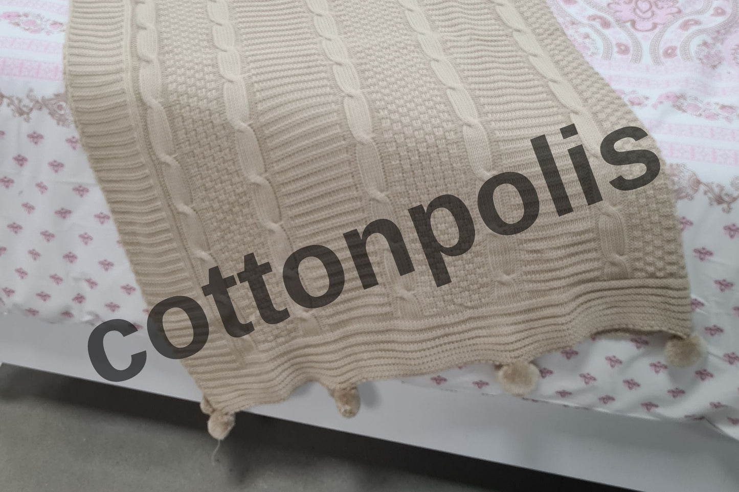 Wholesale Knitting with Pompom Bedspread 100% Turkish Cotton Turkish Blankets by Cottonpolis