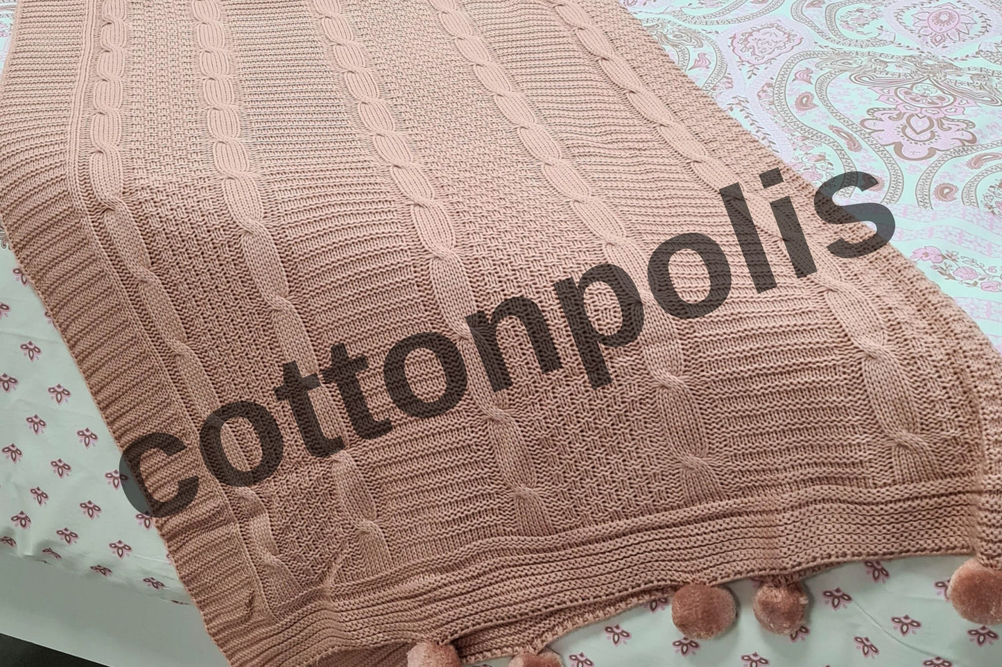 Wholesale Knitting with Pompom Bedspread 100% Turkish Cotton Turkish Blankets by Cottonpolis