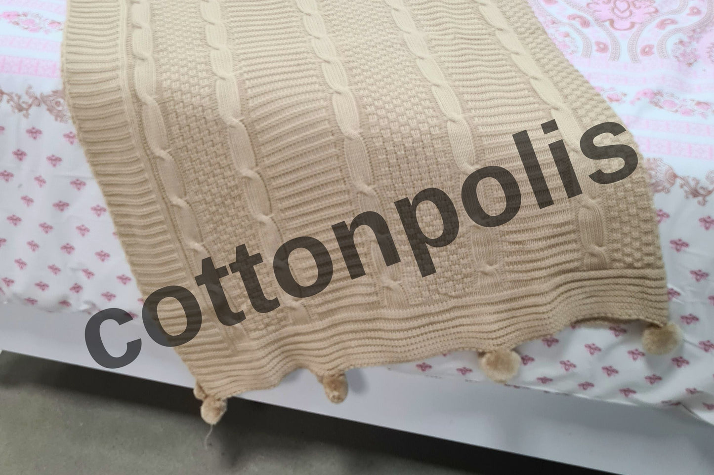 Wholesale Knitting with Pompom Bedspread 100% Turkish Cotton Turkish Blankets by Cottonpolis