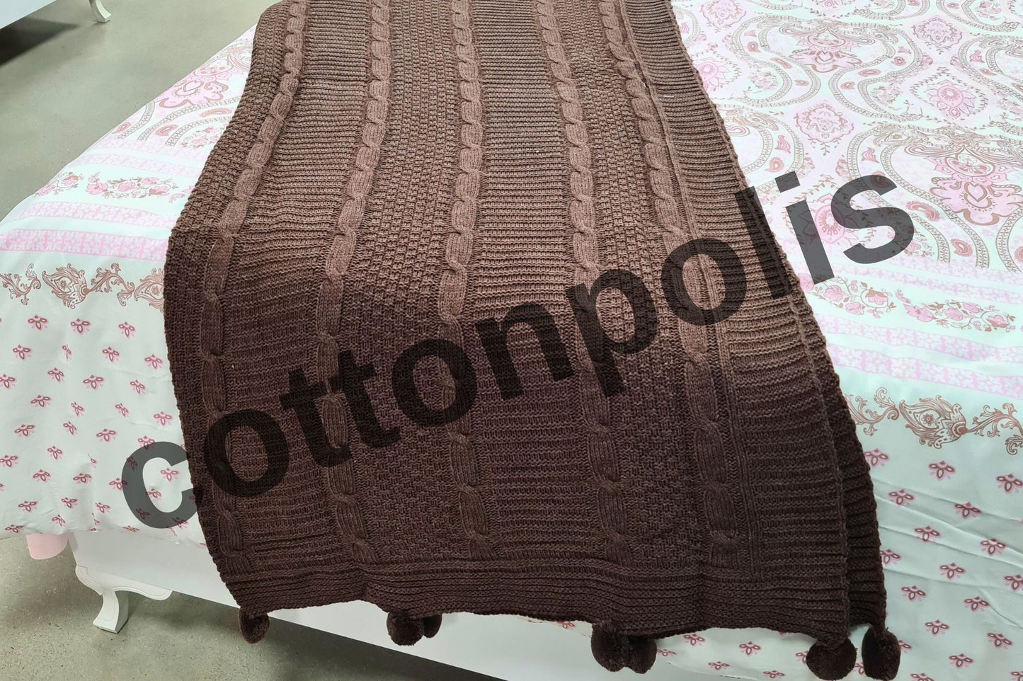 Wholesale Knitting with Pompom Bedspread 100% Turkish Cotton Turkish Blankets by Cottonpolis