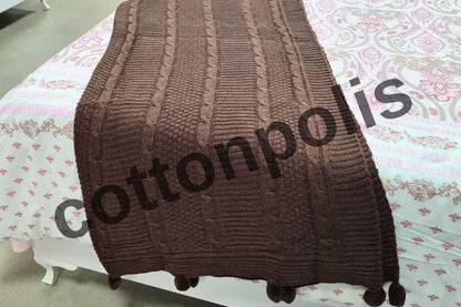 Wholesale Knitting with Pompom Bedspread 100% Turkish Cotton Turkish Blankets by Cottonpolis