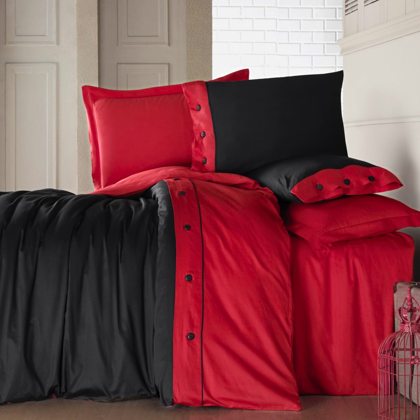 Wholesale Luxury Black-Red Duvet Cover and Sets, Organic 100% Turkish Cotton Bedding Sets by Cottonpolis