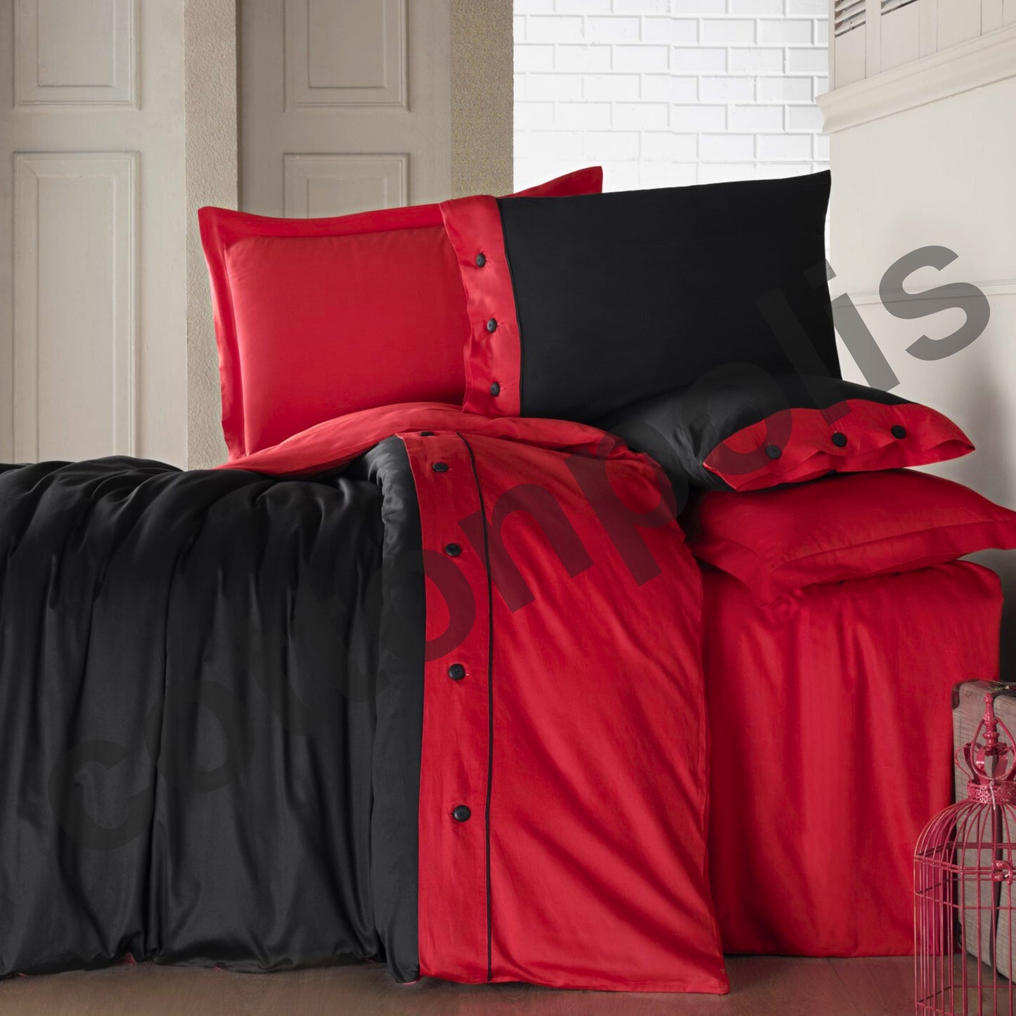 Wholesale Luxury Black-Red Duvet Cover and Sets, Organic 100% Turkish Cotton Bedding Sets by Cottonpolis