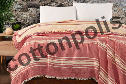 Wholesale Muslin Blankets for Bed Striped 100% Turkish Cotton Gauze Throw Blankets by Cottonpolis