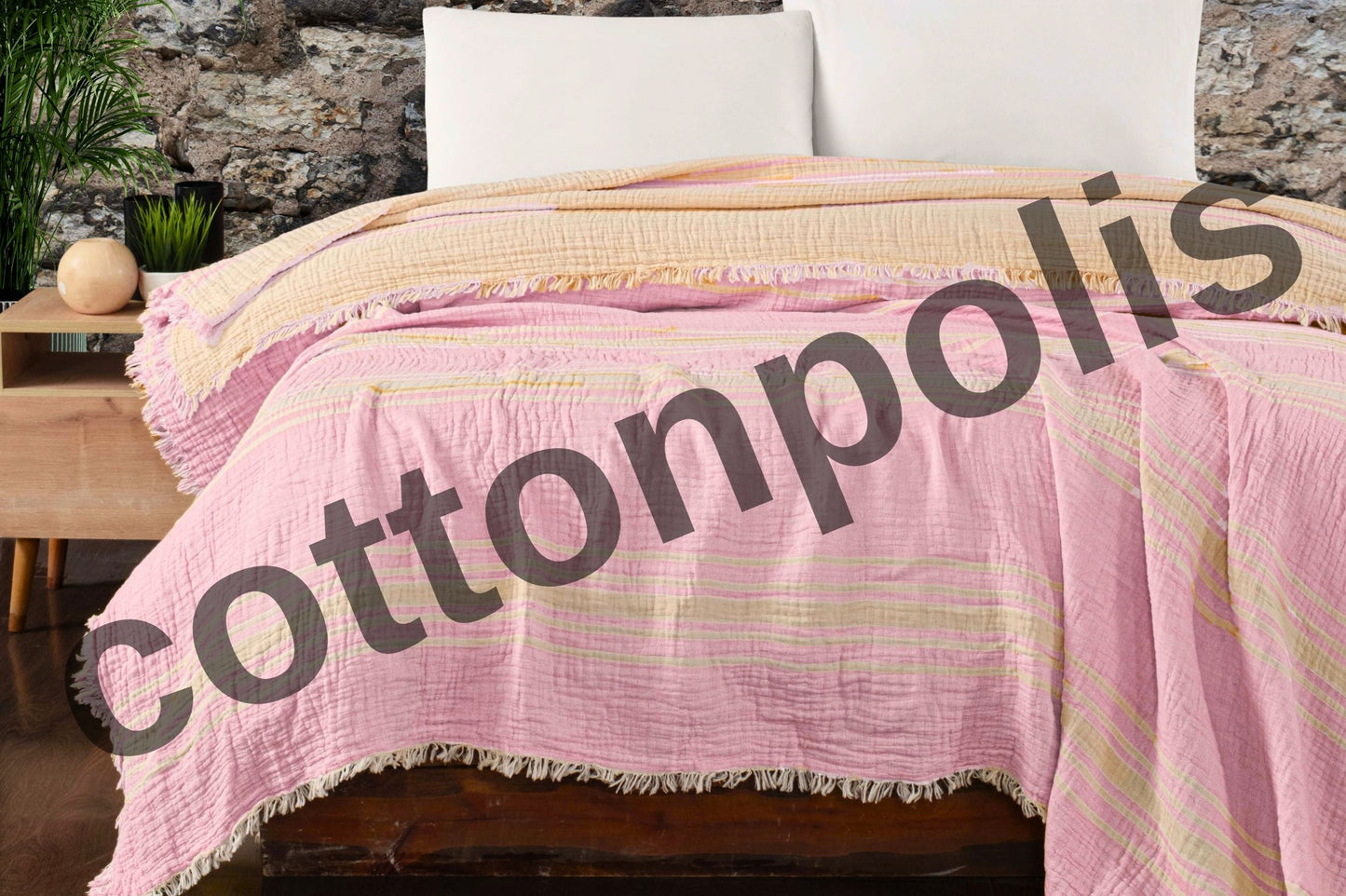 Wholesale Muslin Blankets for Bed Striped 100% Turkish Cotton Gauze Throw Blankets by Cottonpolis