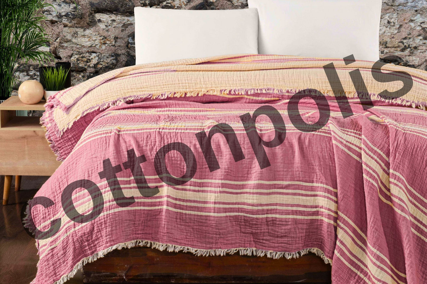 Wholesale Muslin Blankets for Bed Striped 100% Turkish Cotton Gauze Throw Blankets by Cottonpolis