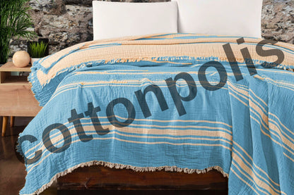 Wholesale Muslin Blankets for Bed Striped 100% Turkish Cotton Gauze Throw Blankets by Cottonpolis