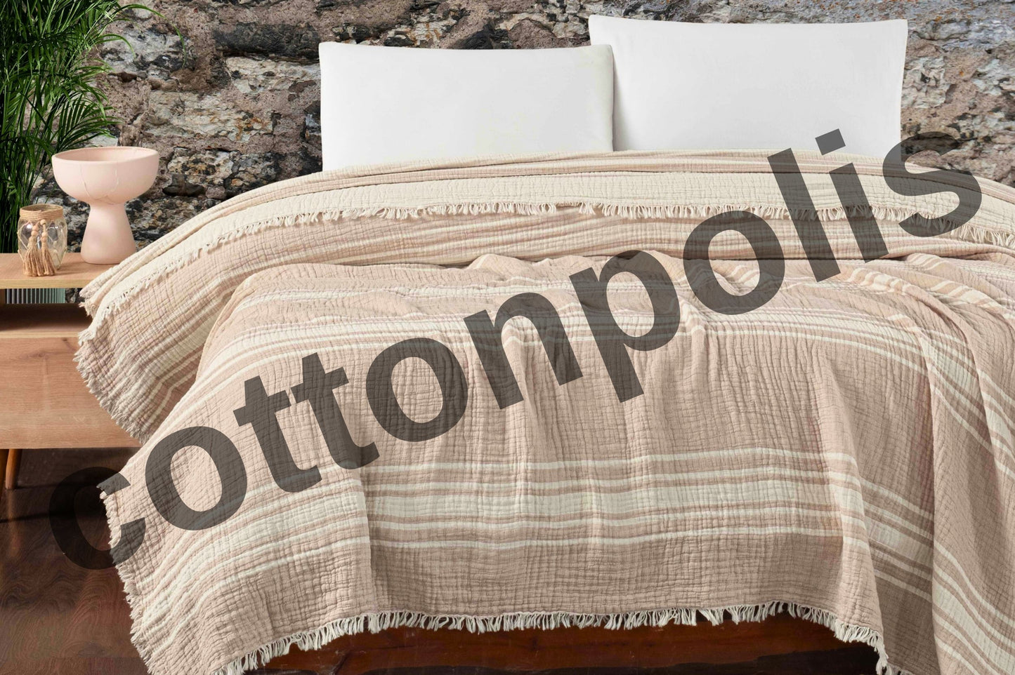 Wholesale Muslin Blankets for Bed Striped 100% Turkish Cotton Gauze Throw Blankets by Cottonpolis