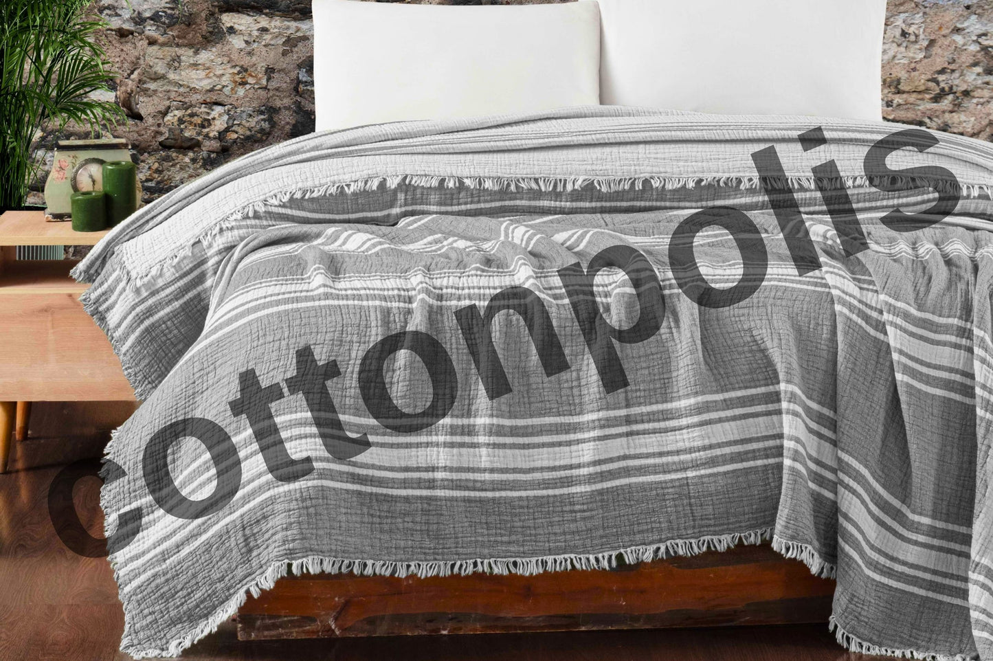 Wholesale Muslin Blankets for Bed Striped 100% Turkish Cotton Gauze Throw Blankets by Cottonpolis